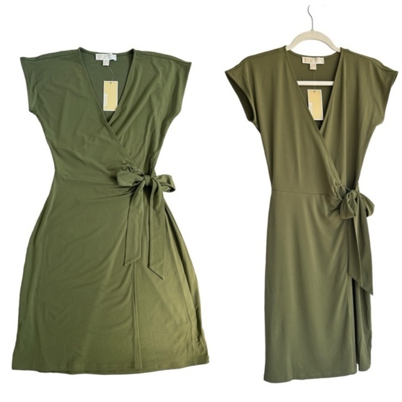 NWT! Michael Kors Faux Wrap Ring Sheath Short Sleeve Dress Classic - Picture 1 of 10